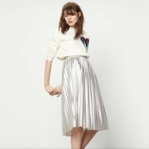 MAJE Jaures Mesh Jupe Metallic Midi Skirt